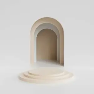 Minimalist beige archway and raised platform in modern abstract style. Perfect for design backgrounds.